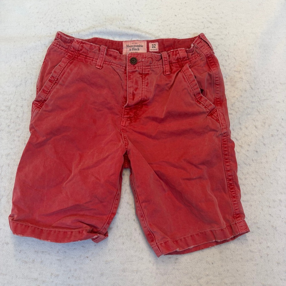 Abercrombie & Fitch Shorts Mens 32 Red Chino Flat Front Casual